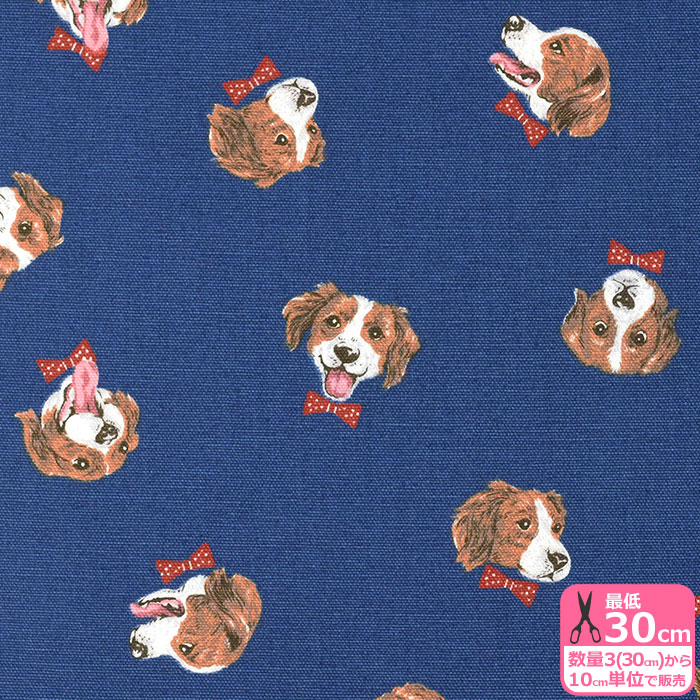 【マラソン中はポイント3倍】エレガントドッグ（オックス）犬柄 いぬ柄 イヌ柄 リボン柄 コーイケルホンディエ オックスプリント オックス生地 プリント生地【生地・布】H-7122-1 数量3(30cm)から10cm単位 5233