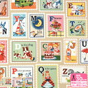 【Hello Again2】 Alphabet stamps (シャーティング)ハローアゲイン アルファベットスタンプ レトロ アンティーク風 英字 切手柄 プリント生地 シャーティング生地 QUILTGATE コスモテキスタイル【生地・布】LW2070H-11 数量3(30cm)から10cm単位