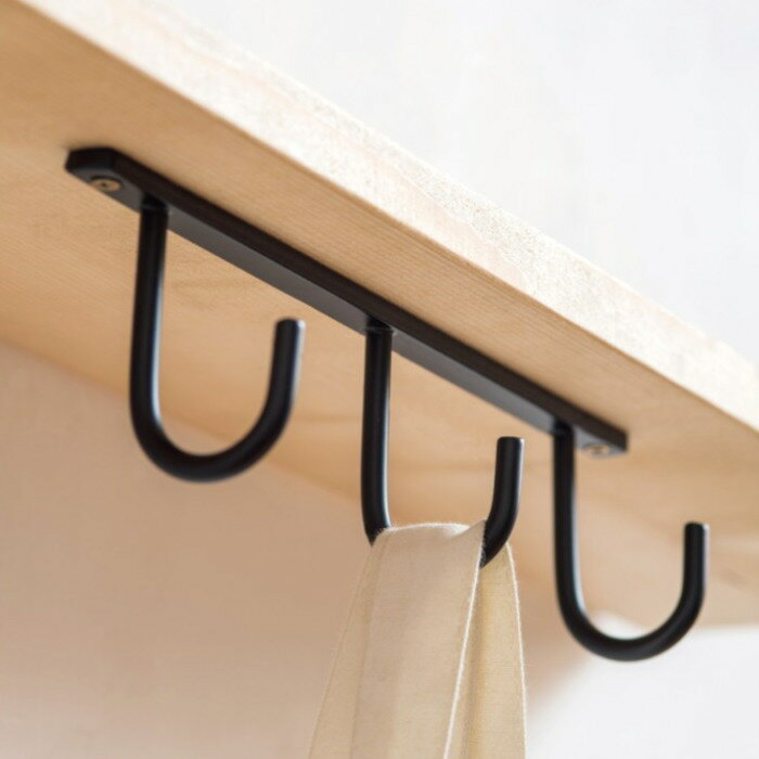 【安心サポート付】棚下用フック ハンギングフック 3連・5連 （ブラック・アンティークゴールド・シルバー）アイアン製