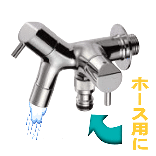 【安心サポート付】水栓蛇口　おしゃれなデザインの水道蛇口　二口タイプ　洗車・庭水撒き用に　双口水栓　洗濯機まわりのサムネイル