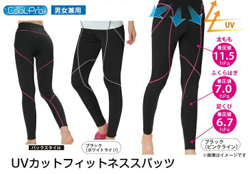 ※1個までゆうパケット送料300円※ 『UVカット フィットネス スパッツ CoolPro 【男女兼用】 ブラック ピンクライン/ホワイトライン S-M/L-LL/3L-4L』