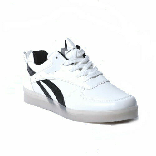 在庫限り！訳あり！ 発光シューズ スニーカー 光る靴 USB充電 シャイニングシューズ ホワイト×ブラックライン 23～28cm スポーツシューズ LEDシューズ 光るシューズ LED靴 レディース メンズ キラキラ 男女兼用 【基本宅配便送料無料】