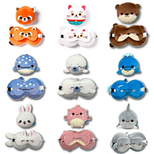 アイマスク ピロー リラクシーズ Relaxeazzz アイマスク付もちもちピロー クッション型の携帯枕 ぬいぐるみ 枕 トラベルピロー 出張 機内 お出かけ おうち時間 キャンプ 動物 アニマル カワイイ かわいい 可愛い 仮眠 誕生日 バースデー リラクシーズ 【基本宅配便送料無料】