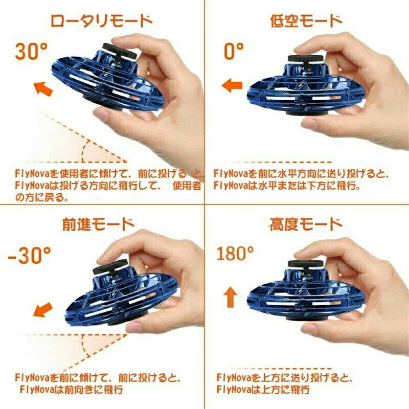 UFO飛行ジャイロ ハンドスピナー 回転で宙に浮く UFO形態 おもちゃ LED 360°回転 ミニドロン 大人 男子 女子 室内 アウトドア フライングスピナー 小型 飛行機 安全 室内 アウトドア 高度維持 お誕生日 子供 プレゼント プ