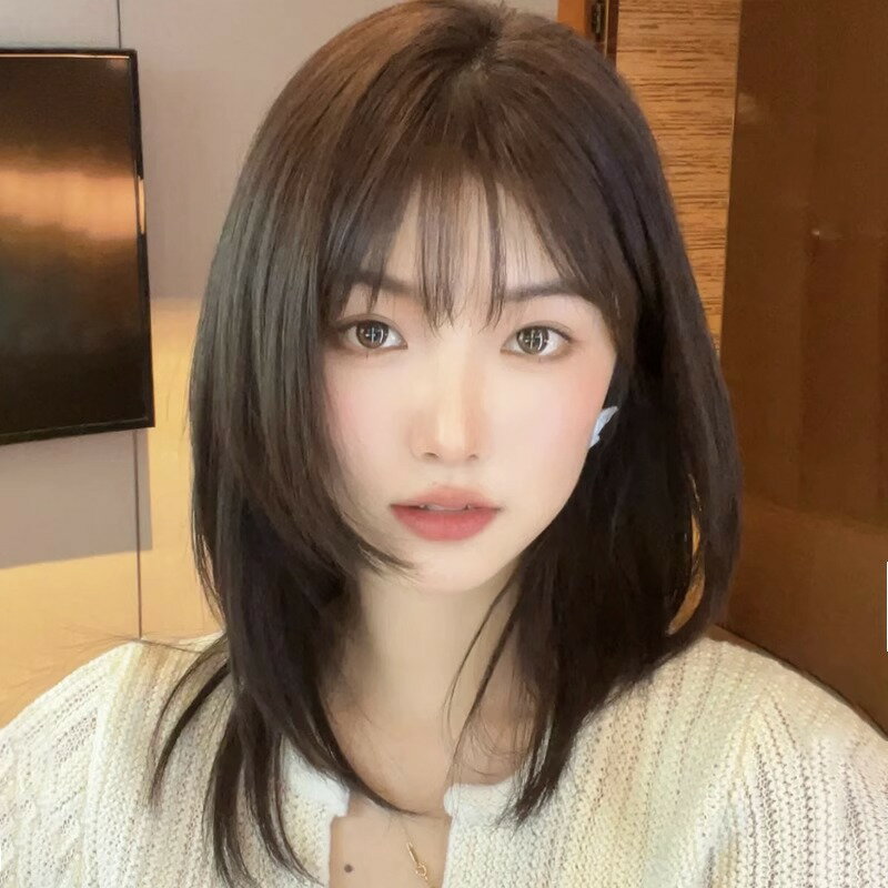 ウィッグ ストレート ミディアム セミロング レディース カツラ 女装 フルウイッグ 自然 黒茶 髪 小顔 可愛い 自然 耐熱 ネット付き アッシュブラウン