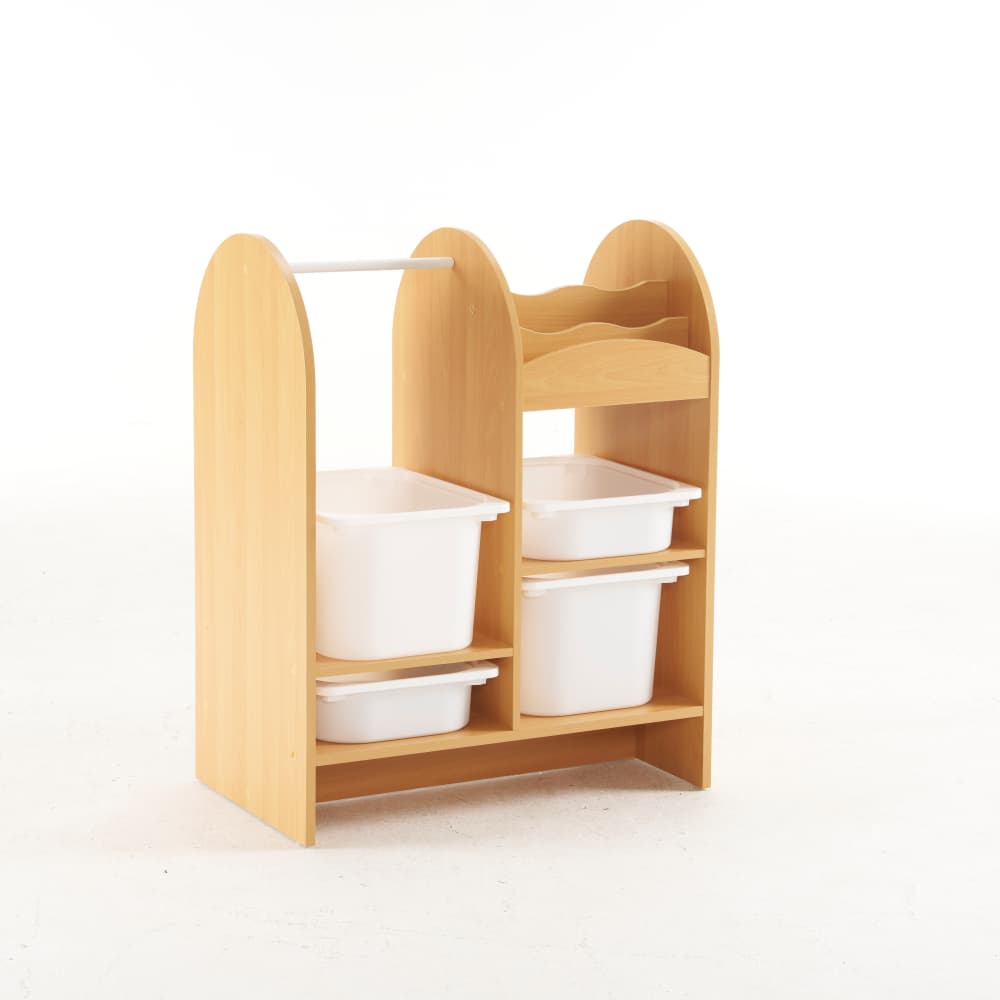 おもちゃ収納ラック ハンガーバー付き 子ども用家具 木製 収納ケース ワイドタイプ 大容量 組立カンタン 絵本棚 絵本ラック こども コンパクト 大容量 [2]