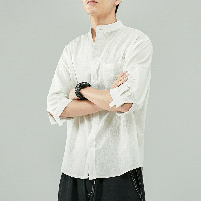 夏服 無地 カジュアル シャツ メンズ 七分袖 ゆるい 日本ファッション 春と秋 トップス メンズ アパレル