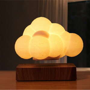 浮くランプ 照明 LED 3Dプリント 美しい月 雲型 安定性 浮遊 空中 タッチ式 おしゃれ デザイン ベッドランプ 癒される ウッド調 安全性 不思議 磁気浮上 稲妻効果 360度自由回転 (Cloudy-G/雲型)