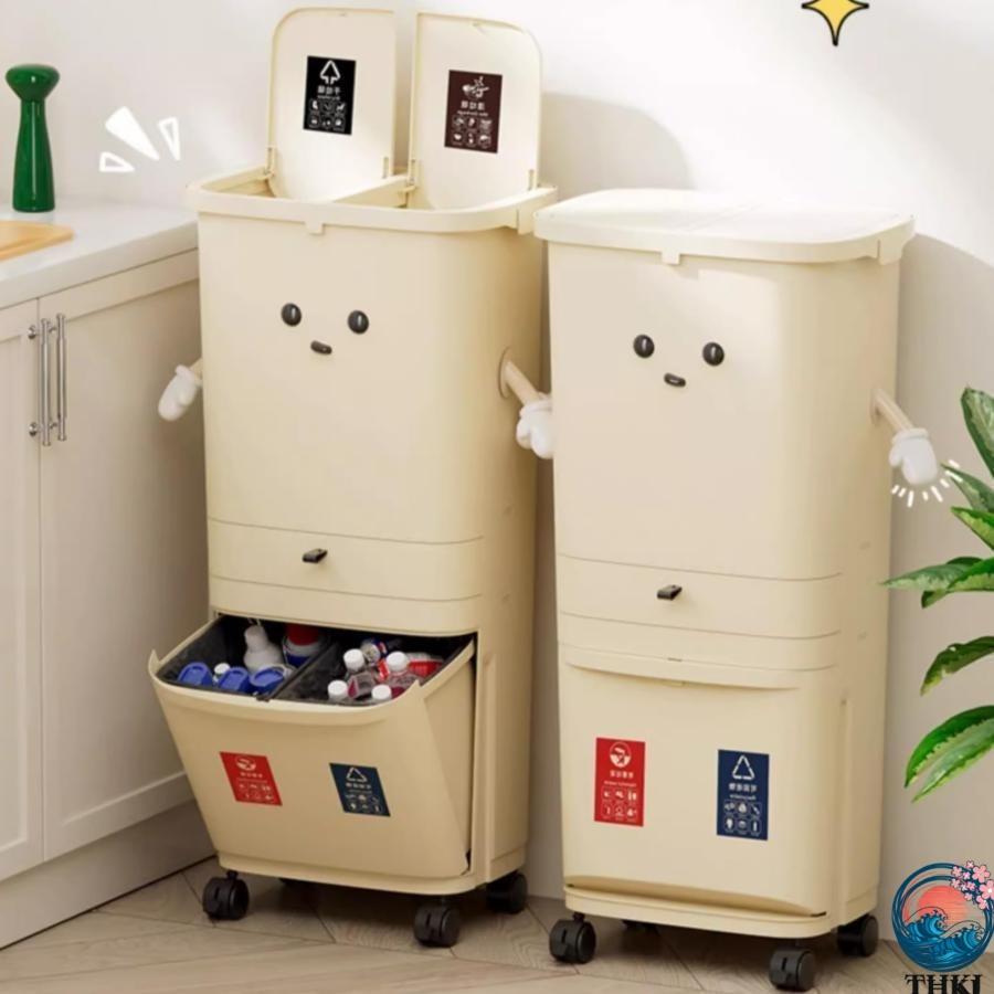 ゴミ箱 ワンタッチ開閉 抗菌3段 分別 スリム 蓋付き ゴミ箱 分別 3段 縦型 大容量 ふた付き キャスター スリム 分別ゴミ箱 ごみ箱 キッチン台所 リビング おしゃ
