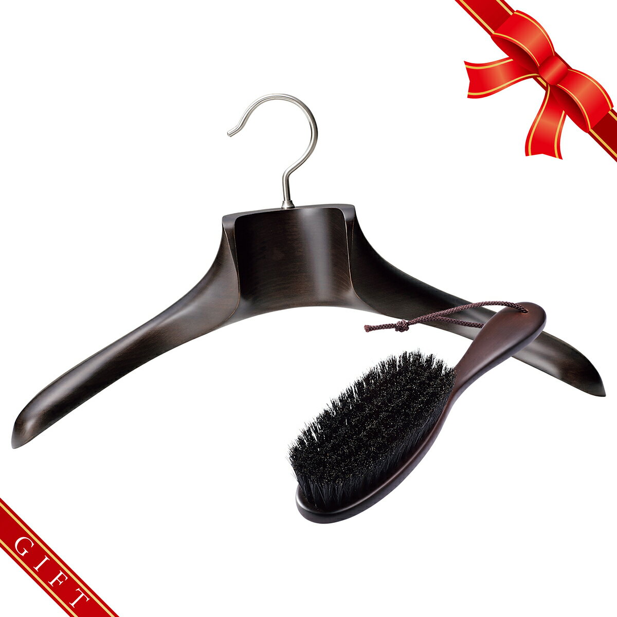 GFT-01/木製メンズジャケットハンガー&洋服ブラシ/ギフトセット【おすすめ/父の日/昇進祝/栄転祝/卒業祝/入学祝/就職祝/引出物/引越/名入れ/ネーム入れ...