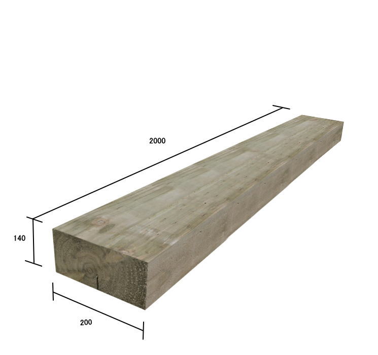 枕木　自然に馴染む色味が人気！上から塗装可能！耐朽年数約20年◎白蟻対策済　国産枕木 杉材　新品　無塗装品 ナチュラル仕上げ　天然木　防腐防蟻処理済品約2000×約200×約140【枕木/アプローチ/花壇/車止/土留/縁石/菜園/花壇/枠/階段/ステップ/敷石/縁木】 2