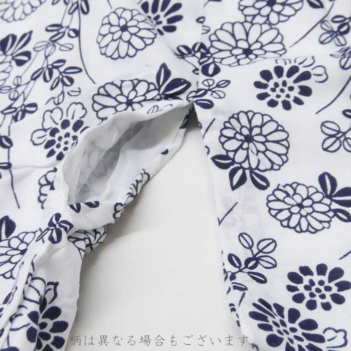 ガーゼ寝巻　Lsize　白紺　日本製　※柄おまかせ　介護　部屋着　パジャマ　海外土産