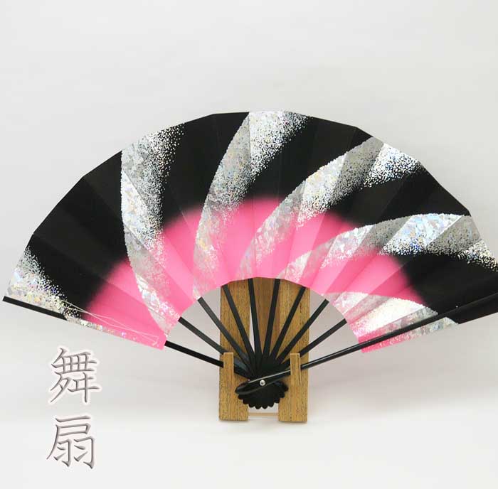 舞扇　染め分け　ホログラム《黒ピンク》 箱入り日本舞踊　民謡　よさこい　詩舞　踊り 発表会　舞台