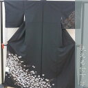 【ネット限定価格】洗える着物 付下げ Mサイズ 日本製 袷(10月〜5月) 黒 白花061-824