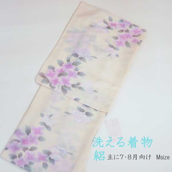 【在庫限り】夏着物　絽小紋 　枝花《クリーム色》Mサイズ　洗える着物　主に7・8月茶道/日本舞踊/踊り/よさこい/サークル/衣裳/舞台/お仕事　家庭洗濯...