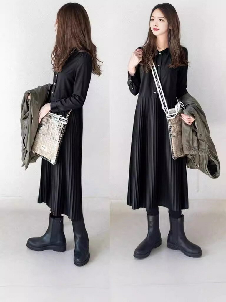 【期間限定45%OFF】シャツワンピース 秋 冬 きれいめ 長袖 ロング ワンピース レディース 長袖 プリーツワンピース シャツワンピ ロングワンピース ミモレワンピース 無地 ゆったり 体型カバー 着痩せ きれいめ エレガント カジュアル シンプル 通勤 春