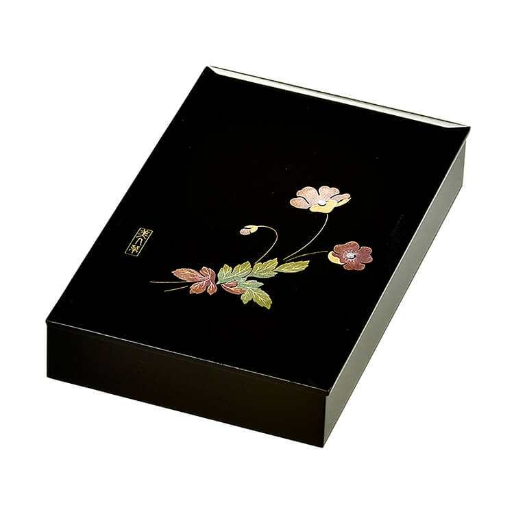 黒 葉書入れ 美人草 木質繊維(MDF)製 カシュー塗装 会津塗り 会津漆器【21-13-8】