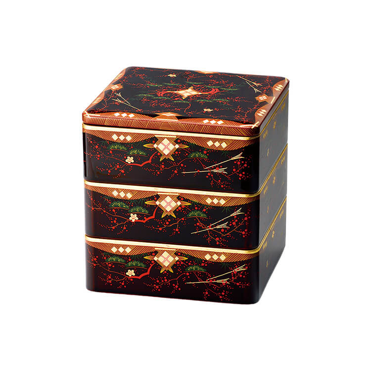溜内朱6.0三段重(仕切1本付) 会津絵松竹梅(漆・手塗・手描) 天然木製 漆塗り 会津漆器 手塗り 会津塗り 重箱 誕生日 米寿祝 お祝い 贈答 引き出物 内...