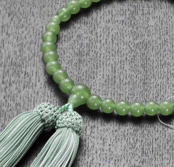 数珠 女性用 ハリ印度翡翠 ハリ印度翡翠 共玉 7ミリ玉 都襲房 アベン×水 箱なし ネコポス送料無料 略式..