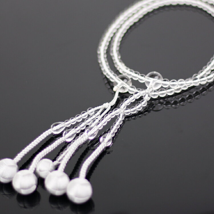 日蓮宗 本式数珠　本水晶 尺(丸玉) 利久梵天房(房色:灰白) 桐箱入　京念珠 法華用 念誦 男性用 女性用