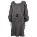ATSUKO MATANO(マタノアツコ)かつらぎのひょっこり黒猫 背ボタン型かっぽう着 グレー《お買い物合計金額3,980円で送料無料》