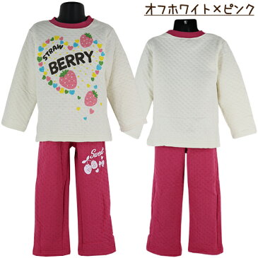 いちご STRAW BERRY 100-130cm 子供 キッズ 女児 長袖 あったか キルト パジャマ 上下セット