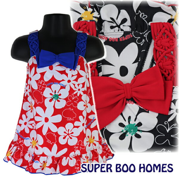  SUPER BOO HOMES 女児水着 ワンピース ブタ×フラワー総柄 子供 キッズ 女児 水着 100-130cm 入園 入学 通園 通学