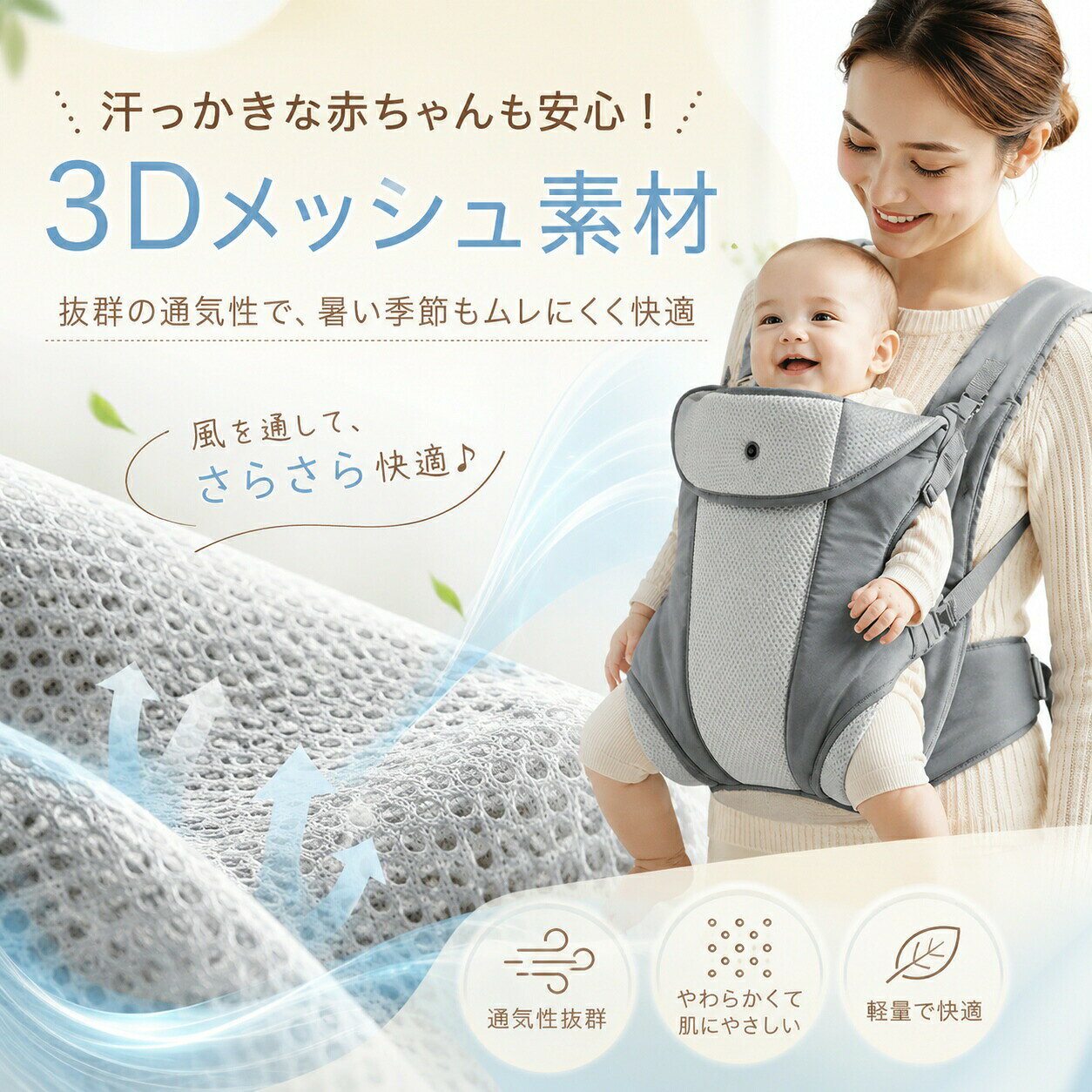 10%OFF 抱っこ紐 新生児 メッシュ 4WAY 抱っこひも だっこひも コンパクト 軽量 縦抱き 前向き おんぶ 横抱き 首すわり前 0ヶ月〜48ヶ月 赤ちゃん O脚予防 M字開脚 出産祝い ギフト ベビーキャリア スリング 通気性 肩痛くない サイズ調整可能 四季通用