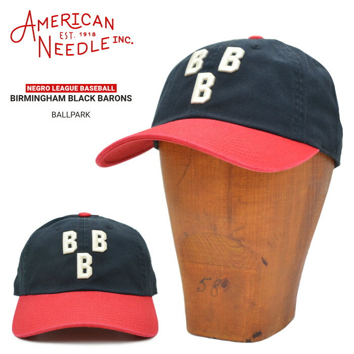  AMERICAN NEEDLE (アメリカンニードル) キャップ BIRMINGHAM BLACK BARONS BALLPARK CAP HAT 帽子 ストラップバックキャップ Negro League ブラック/レッド 43027A-BBB 