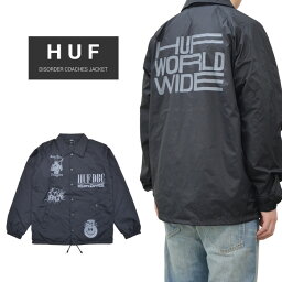 ハフ コーチジャケット メンズ 【割引クーポン配布中】 HUF (ハフ) ジャケット DISORDER COACHES JACKET ナイロンジャケット コーチジャケット アウター ブルゾン メンズ S-XL ブラック JK00316 【RCP】