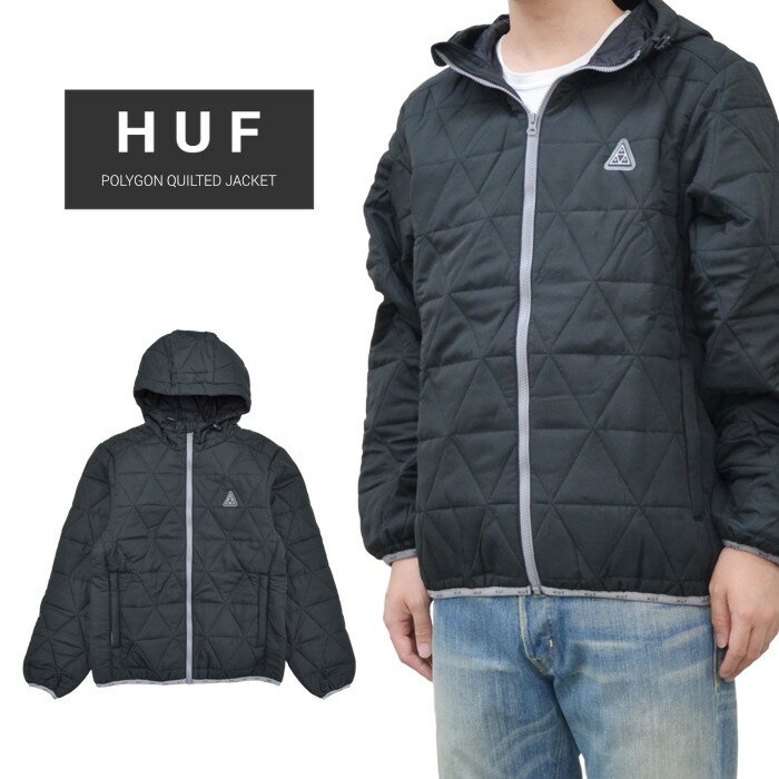 【割引クーポン配布中】 HUF ハフ ジャケット POLYGON QUILTED JACKET キルティングジャケット ナイロンジャケット アウター ブルゾン メンズ S-XL ブラック JK00312 【RCP】