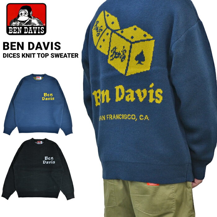 【割引クーポン配布中】 BEN DAVIS (ベンデイビス) セーター DICE KNIT TOP SWEATER クルーネック ニット セーター M-XL ブラック ネイ..