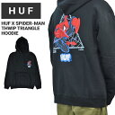 【割引クーポン配布中】 HUF × SPIDER-MAN (ハフ × スパイダーマン) パーカー THWIP TRIANGLE P/O HOODIE フリース スウェット メンズ M-XL ブラック PF00605 【あす楽対応】【RCP】