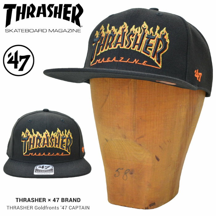 楽天NAKED-STORE【割引クーポン配布中】 '47 （フォーティーセブン） キャップ THRASHER x Giants Goldfronts '47 CAPTAIN CAP 帽子 スナップバックキャップ MLB ブラック 【あす楽対応】【RCP】