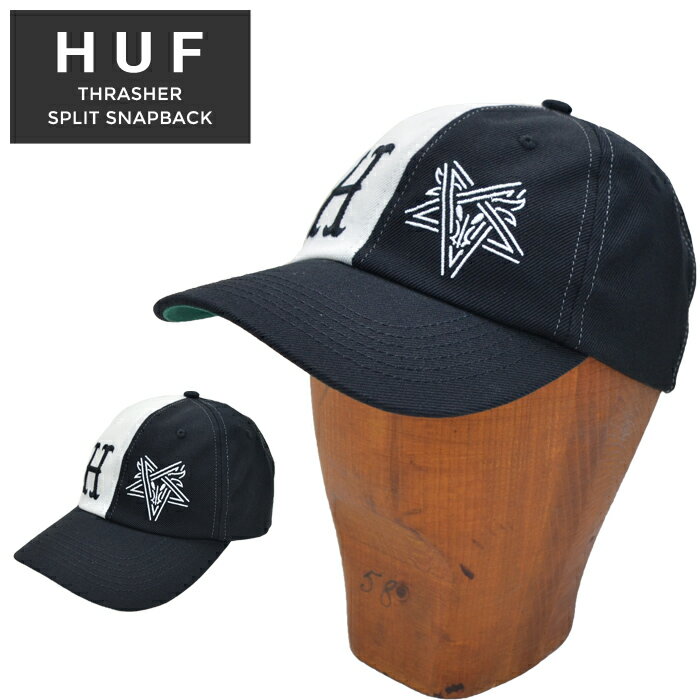 【割引クーポン配布中】 HUF × THRASHER (ハフ × スラッシャー) キャップ SPLIT SNAPBACK CAP 帽子 スナップバックキャップ 6パネルキャップ ブラック HT00696 【あす楽対応】【RCP】