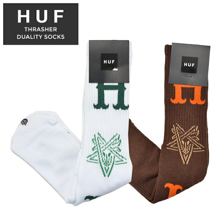 楽天NAKED-STORE【割引クーポン配布中】 HUF × THRASHER （ハフ × スラッシャー） ソックス DUALITY SOCKS 靴下 メンズ スケートソックス クルーソックス ホワイト チョコレート SK00723 【ネコポス便発送で送料無料】【RCP】