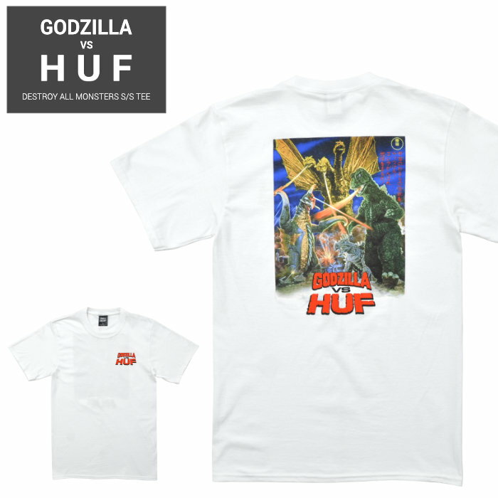 【割引クーポン配布中】 HUF (ハフ) Tシャツ GODZILLA DESTROY ALL MONSTERS S/S TEE 半袖 カットソー トップス メンズ S-XL ホワイト TS01366 【単品購入の場合はネコポス便発送】【RCP】【バーゲン】