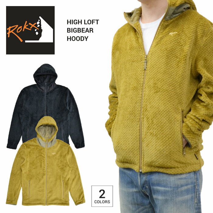 楽天NAKED-STORE【割引クーポン配布中】 ROKX （ロックス） ジャケット HIGH LOFT BIGBEAR HOODY フリースジャケット ボア ジップパーカー メンズ アーミー ブラック M-XL RXMF204116 【あす楽対応】【RCP】【バーゲン】