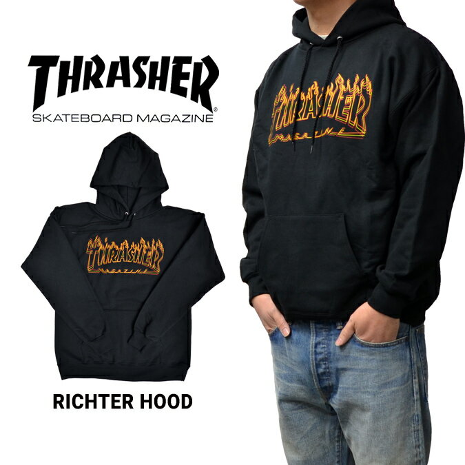 楽天NAKED-STORE【割引クーポン配布中】 THRASHER （スラッシャー） RICHTER HOOD プルオーバー パーカー スウェット フリース 黒/ブラック S-XL ストリート メンズ 【あす楽対応】【バーゲン】