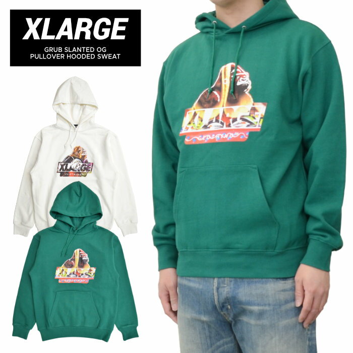 エクストララージ パーカー メンズ 【割引クーポン配布中】 XLARGE (エクストララージ) パーカー GRUB SLANTED OG PULLOVER SWEAT プルオーバーパーカー スウェット フリース メンズ S-XL グリーン ホワイト 101203012014 【あす楽対応】【RCP】【バーゲン】