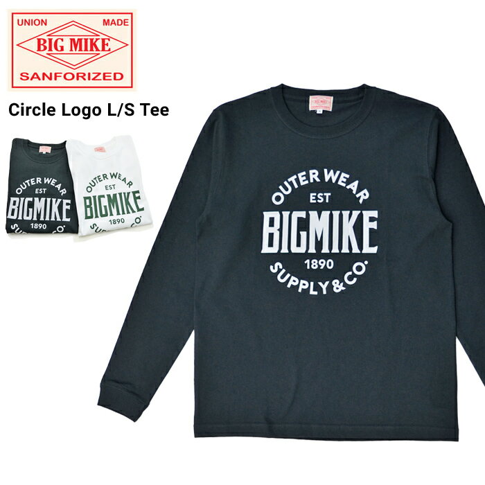 【割引クーポン配布中】 BIG MIKE ビッグマイク ロンT CIRCLE LOGO L/S TEE 長袖 Tシャツ カットソー トップス メンズ M-XL ブラック ホワイト 102238303 【単品購入の場合はネコポス便発送】【RCP】