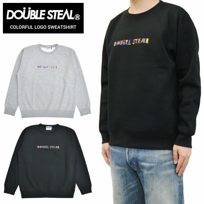 楽天NAKED-STORE【割引クーポン配布中】 DOUBLE STEAL （ダブルスティール） スウェット COLORFUL LOGO SWEATSHIRT クルーネック トレーナー フリース 長袖 トップス メンズ M-XL ブラック グレー 904-14067 【あす楽対応】【RCP】【バーゲン】