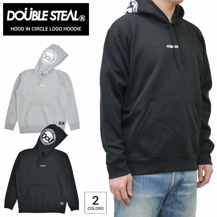 楽天NAKED-STORE【割引クーポン配布中】 DOUBLE STEAL （ダブルスティール） パーカー HOOD IN CIRCLE LOGO HOODIE プルオーバーパーカー スウェット フリース 長袖 トップス メンズ M-XL ブラック グレー 906-62065 【あす楽対応】【RCP】【バーゲン】