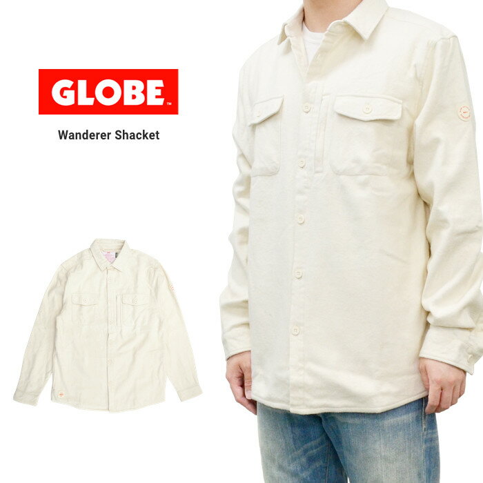 楽天NAKED-STORE【割引クーポン配布中】 GLOBE （グローブ） シャツジャケット Wanderer Shacket カジュアルシャツ トップス アウター メンズ M-XL オフホワイト GB02004000 【あす楽対応】【RCP】【バーゲン】