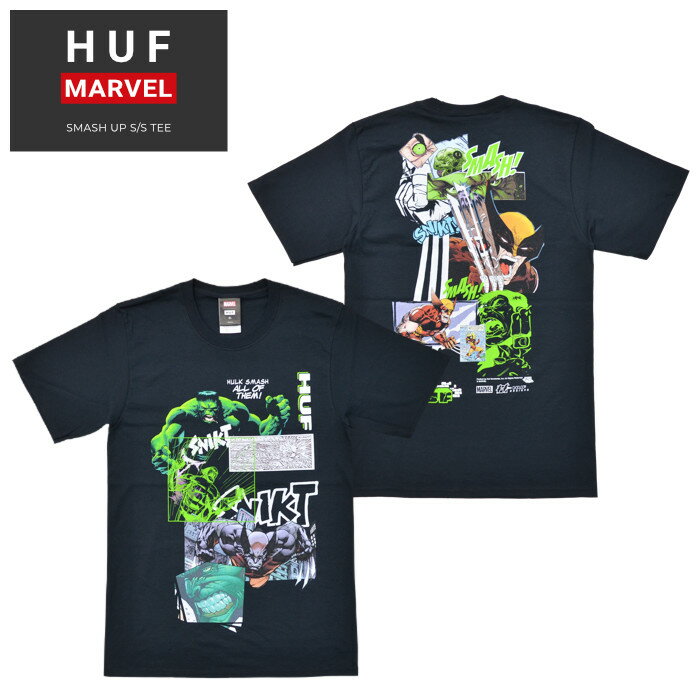 【割引クーポン配布中】 HUF × MARVEL (ハフ × マーベル) Tシャツ SMASH UP S/S TEE 半袖 カットソー トップス メンズ S-XL ブラック TS01896 【単品購入の場合はネコポス便発送】【RCP】