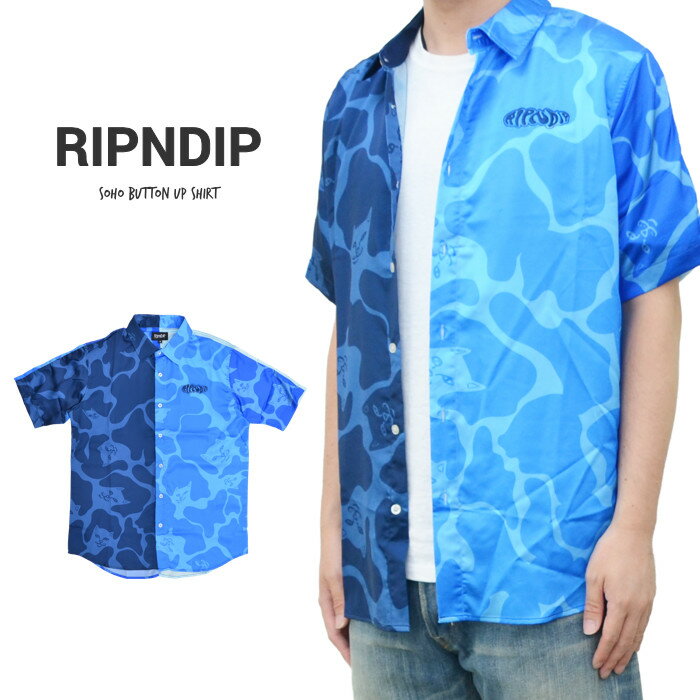  RIPNDIP (リップンディップ) シャツ SOHO BUTTON UP SHIRT 半袖シャツ カジュアルシャツ カットソー トップス S-XL ブルー RND6016 