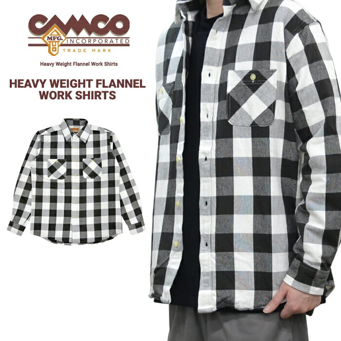  CAMCO (カムコ) ネルシャツ HEAVY WEIGHT FLANNEL WORK SHIRTS ヘビーウェイト フランネルシャツ チェックシャツ ワークシャツ 長袖 メンズ M-XL ホワイト×ブラック 