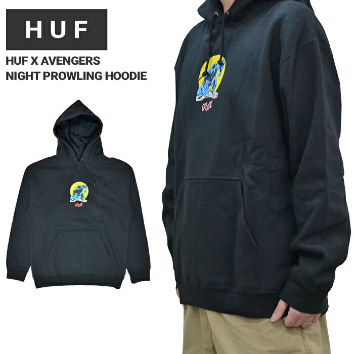 【割引クーポン配布中】 HUF × AVENGERS (ハフ × アベンジャーズ) パーカー NIGHT PROWLING P/O HOODIE フリース スウェット メンズ M-XL ブラック PF00655 【あす楽対応】【RCP】