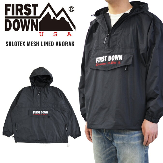 楽天NAKED-STORE【割引クーポン配布中】 FIRST DOWN USA （ファーストダウン） ジャケット SOLOTEX MESH LINED ANORAK JACKET アノラックジャケット マウンテンパーカー ソロテックス アウター ブルゾン メンズ M-L ブラック F741002C 【あす楽対応】【バーゲン】