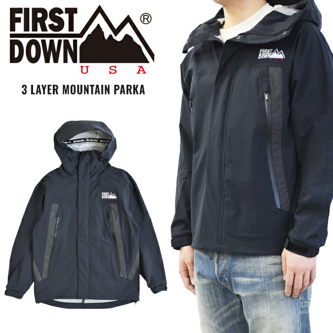 楽天NAKED-STORE【割引クーポン配布中】 FIRST DOWN USA （ファーストダウン） ジャケット 3 LAYER MOUNTAIN PARKA JACKET マウンテンパーカー ナイロンジャケット アウター ブルゾン メンズ M-L ブラック F741001C 【あす楽対応】【バーゲン】